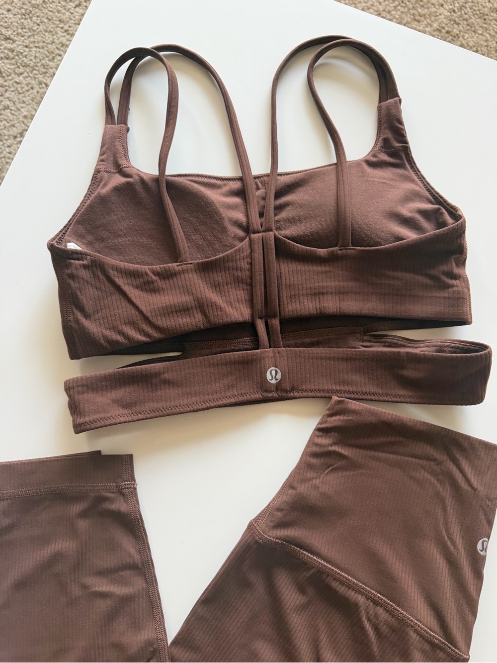 lululemon athletica Brown Ribbed Yoga Set - Leggings & Sports Bra - Picture 2 of 3